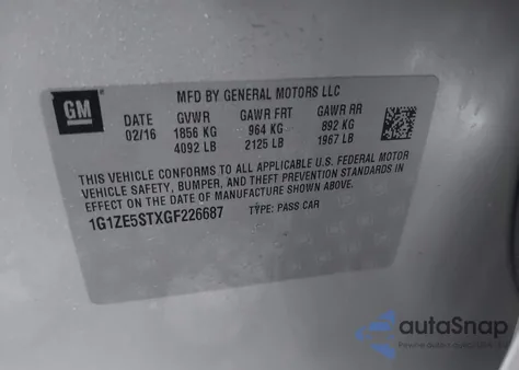 2016 Chevrolet Malibu 1Lt from USA, damaged, VIN 1G1ZE5STXGF226687